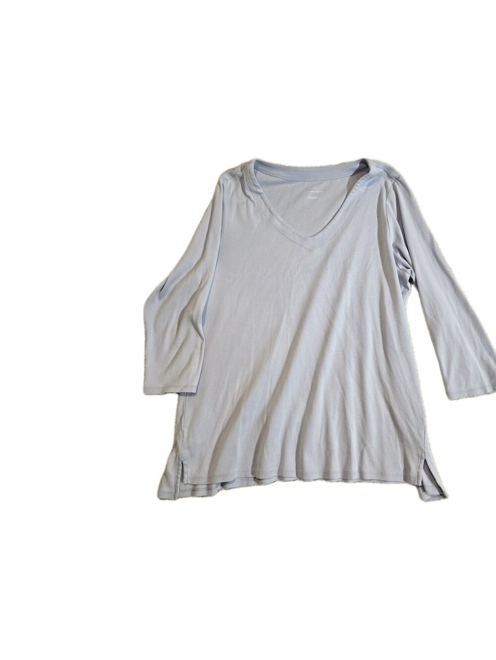 J.Jill Pima Cotton 3/4 Sleeve V Neck Tee Womens Size Large Blue Casual Top